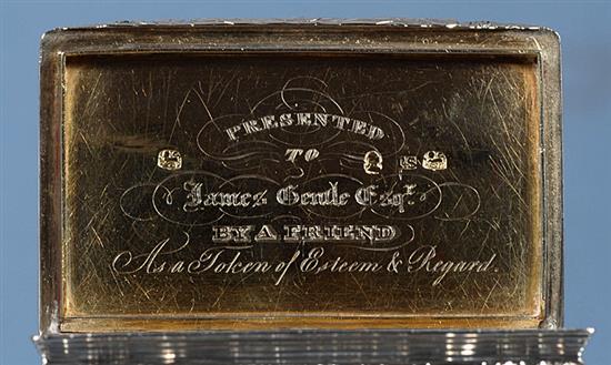 A George IV silver snuff box, by Thomas Shaw, Length 79mm. Weight 3.4oz/107 grams.